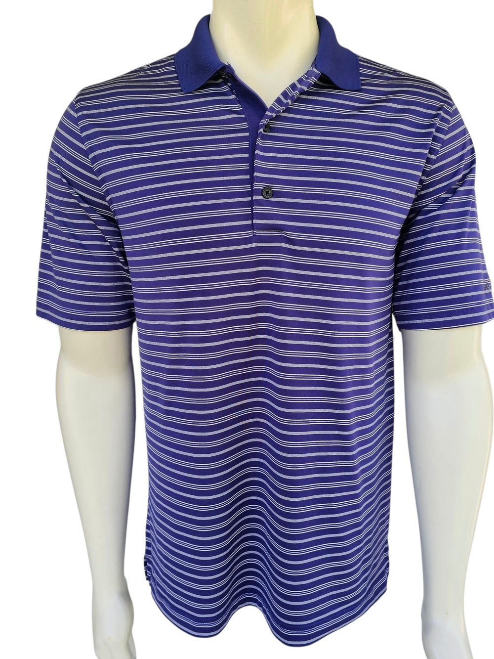 Greg Norman Collection Purple and White Striped Polo Small